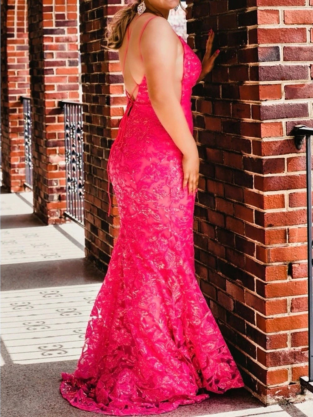 Amara Hot Pink Sequin Lace-Up Mermaid Maxi Dress